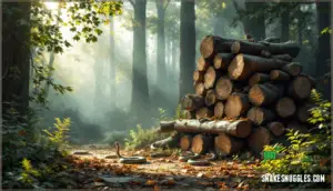 wood piles and log stacks