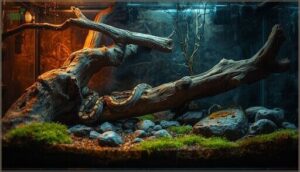 incorporating driftwood, cork bark, and stones