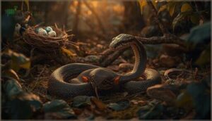 medium and large snakes (rodents, birds, eggs)