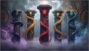 black, red, yellow, blue, and gold snakes black, red, yellow, blue, and gold snakes