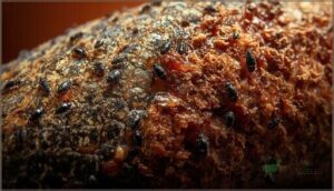 visible mites, ticks, or skin blistering visible mites, ticks, or skin blistering