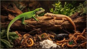 green anoles, house geckos, and occasional insects green anoles, house geckos, and occasional insects