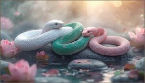 white, green, and pink snakes white, green, and pink snakes