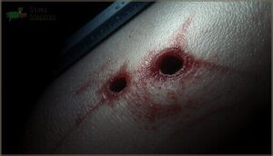 presence of two distinct fang marks presence of two distinct fang marks