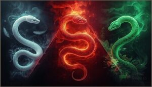 white, red, and green snakes white, red, and green snakes