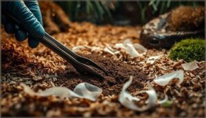 remove feces, urates, and shed remove feces, urates, and shed