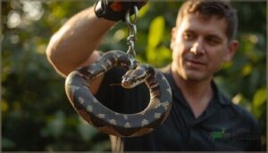 using hooks to lift, guide, and position the snake using hooks to lift, guide, and position the snake
