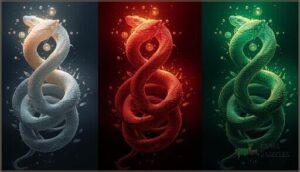 white, red, and green snakes white, red, and green snakes