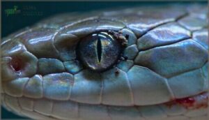 visible parasites: mites around eyes and scales visible parasites: mites around eyes and scales