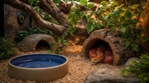 hides, water dish, and climbing enrichment hides, water dish, and climbing enrichment