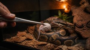 offer prey with feeding tongs offer prey with feeding tongs