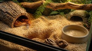 add safe substrate, hides, water, and enrichment add safe substrate, hides, water, and enrichment