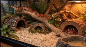 add safe substrate, hides, and climbing branches add safe substrate, hides, and climbing branches