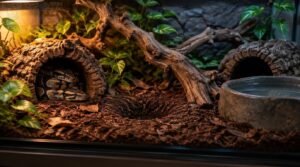 add safe substrate, hides, water, and enrichment add safe substrate, hides, water, and enrichment