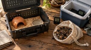 prepare a temperature-stable snake travel container prepare a temperature-stable snake travel container